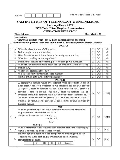 Image result for Operational Research Model Question Paper VTU