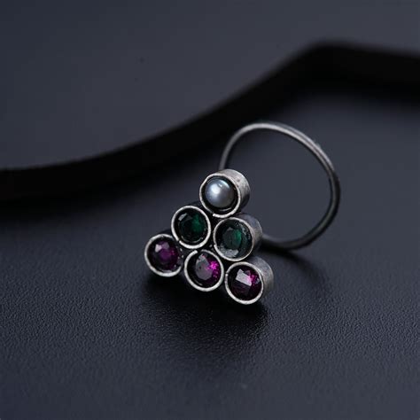 Handcrafted Silver Inverted Triangle Nose Pin | House of Aadyaa