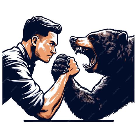 Premium Vector | Man arm wrestling a bear