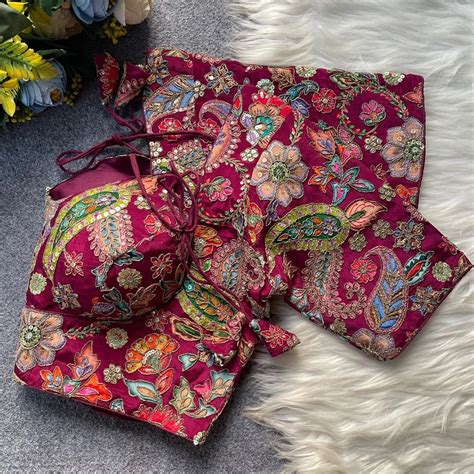 Wine Embroidered Pure Cotton Blouse - Neck Design – Kalyanja