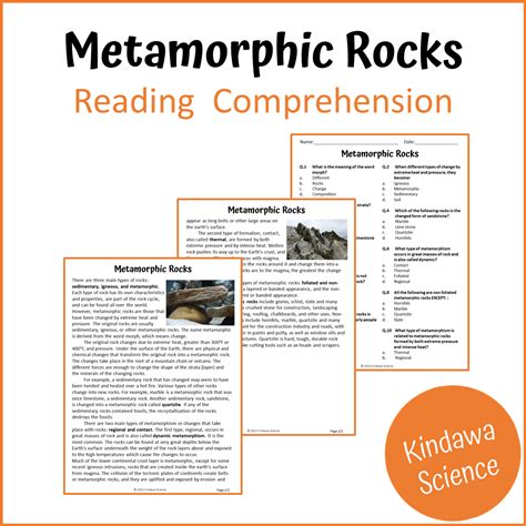 Metamorphic Rocks Reading Comprehension Passage and Questions | Printa ...