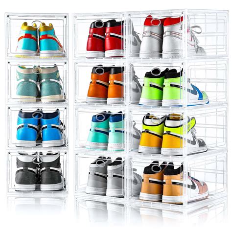 Amllas 12 Pack Clear Shoe Boxes Stackable,Shoe Storage Boxes for Closet ...