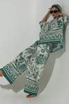 Buy Green Linen Collared Cordelia Printed Shirt And Pant Co-ord Set For ...