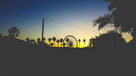 Download wallpaper 2560x1440 ferris wheel, palm trees, dark, dusk ...