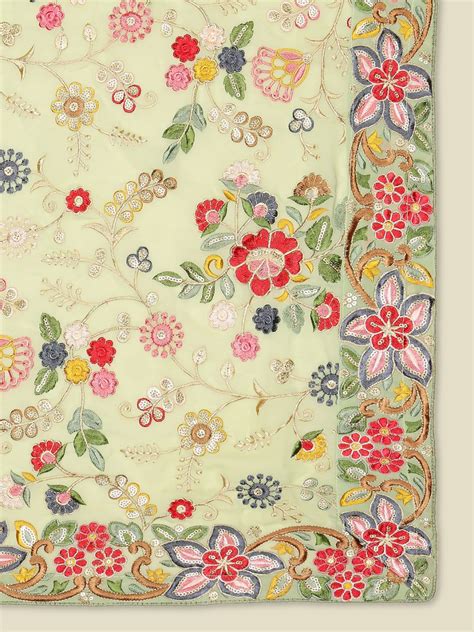 Multicoloured Floral Heavily Embroidered Men's Pastel Green Hued Georg ...