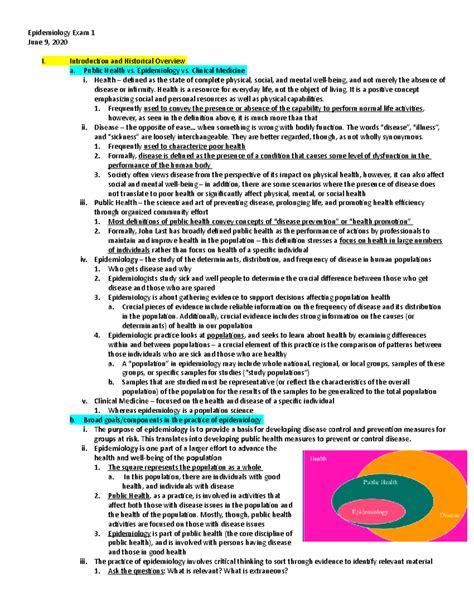 Epidemiology Exam 1 Study Guide - Epidemiology Exam 1 June 9, 2020 I ...