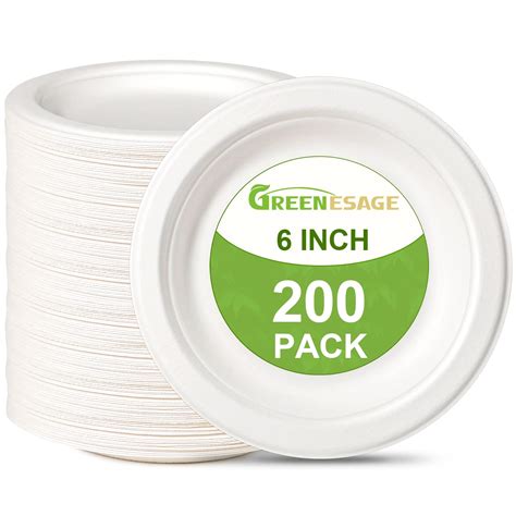 GREENESAGE Paper Plates 6 inch, 200 Pack Paper Plates Bulk, Compostable ...