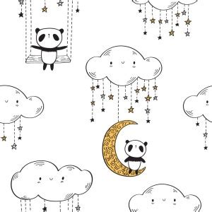 cute pandas on the golden moons Sticker Poster|Night Moon scenery ...