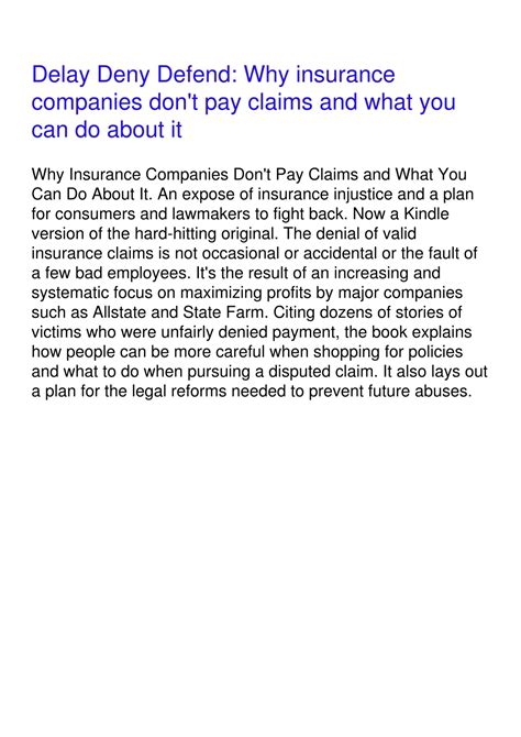 PPT - DOWNLOAD/PDF Delay Deny Defend: Why insurance companies don't pay ...