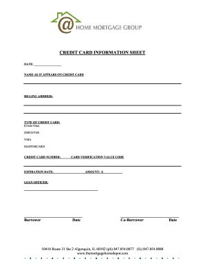 Home Mortgage Group Credit Card Information Sheet - Fill and Sign ...