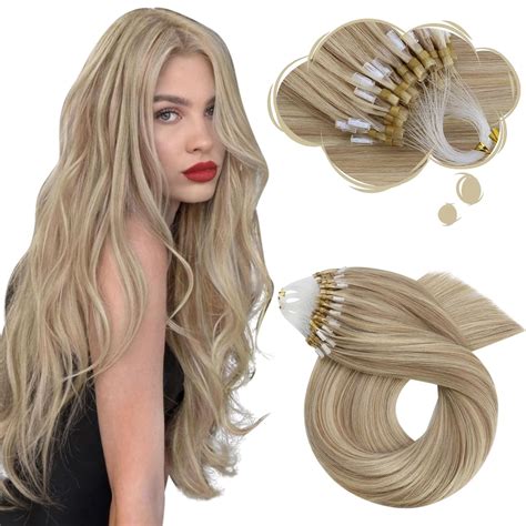 Amazon.com : Moresoo Micro Beads Hair Extensions Human Hair Blonde ...