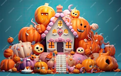Premium Photo | Cute halloween 3d background with colorful3drender ...