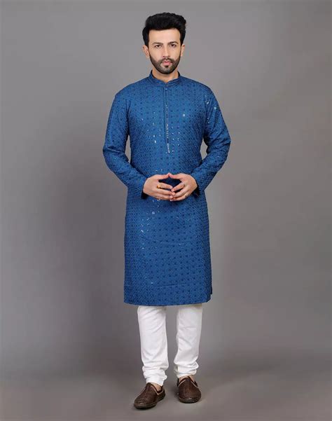 Peacock Blue Thread and Sequence Design Georgette Kurta Set – South ...