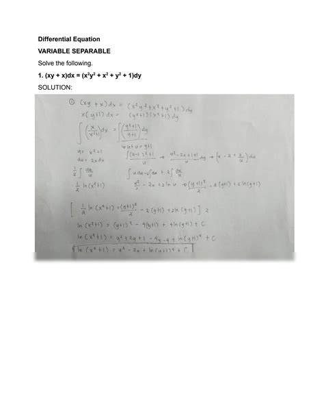 SOLUTION: Differential equation variable separable quiz - Studypool