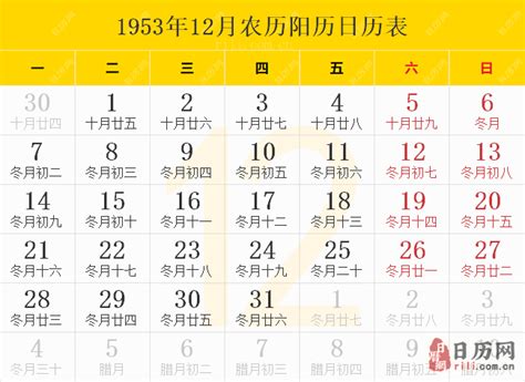 1953年日历表,1953年农历表（阴历阳历节日对照表） - 日历网