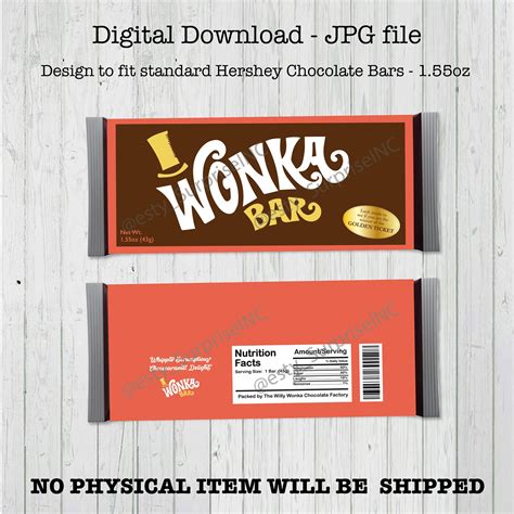 Willy Wonka Chocolate Bar Wrapper Printable