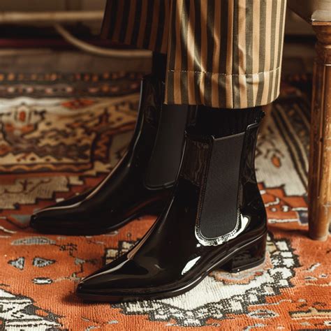 Black Patent Leather Araldo Slip On Pointed Chelsea Boots – Costoso ...