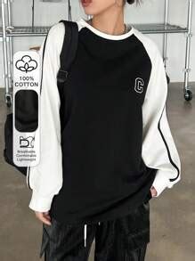 DAZY Two Tone Letter Graphic Raglan Sleeve Tee Jersey | SHEIN USA