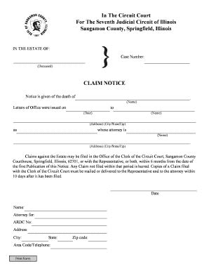 Fillable Online sangamoncountycircuitclerk Claim Notice. Claim Notice ...