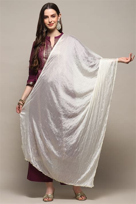 Off White Poly Chiffon Dupatta at Biba India
