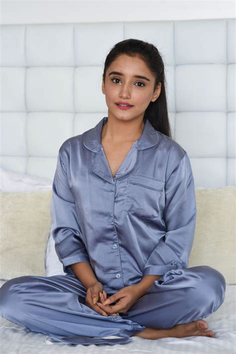 Dusky Blue Notched Collar Satin – Rapra Nightwear