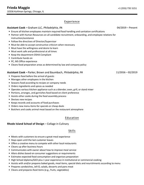 Image result for Assistant Cook Resume