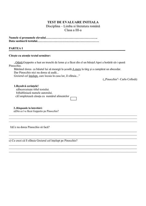 AcademiaABC - Evaluare inițială Limba și literatura română Clasa a III ...