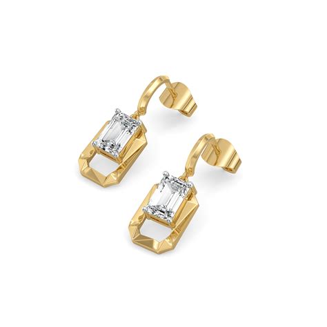 Striking Emerald Drop - Pure Gold Lab Diamond Solitaire Earrings ...
