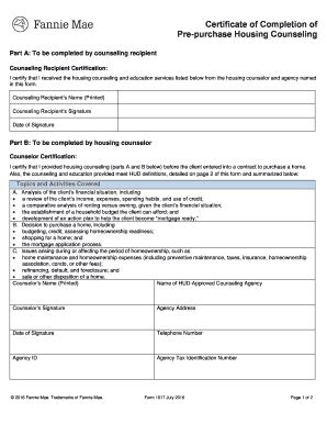 Certificate Of Completion Of Pre-purchase Housing Counseling - Fill and ...