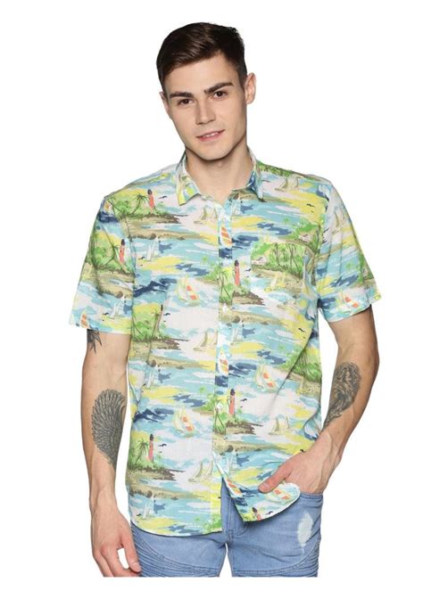 Ibiza - Tusok Multicolor Cotton Scenic Short Sleeve Printed Shirt