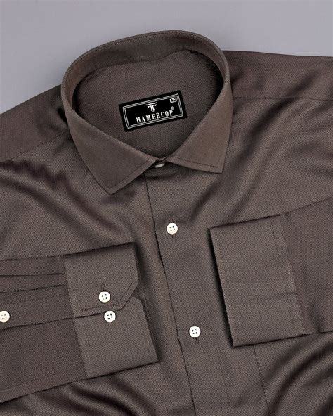 Wisteria Brown Zigzag Textured Dobby Cotton Shirt | Hamercop
