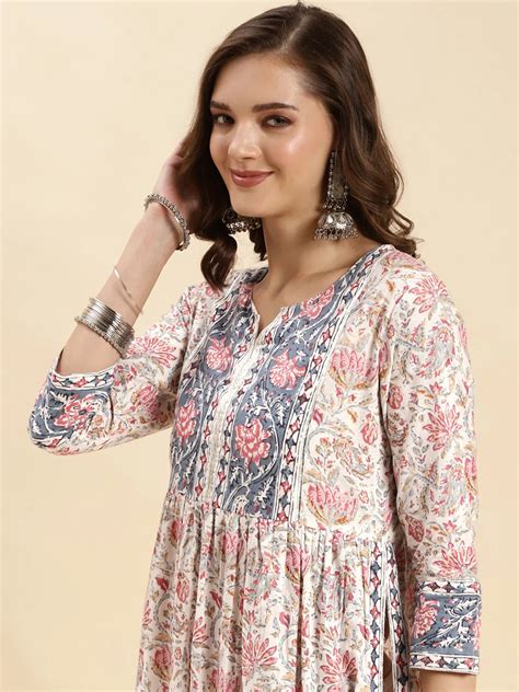 Cotton Printed Calf Length Nayra Kurta With Pant –Rangita