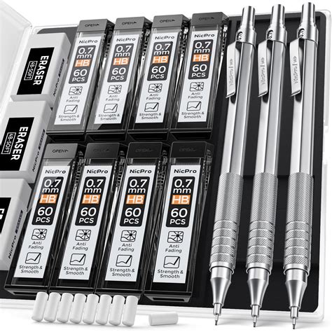 Buy Nicpro0.7 Metal Mechanical Pencil Set with Case, 3PCS MP1000 0.7mm ...
