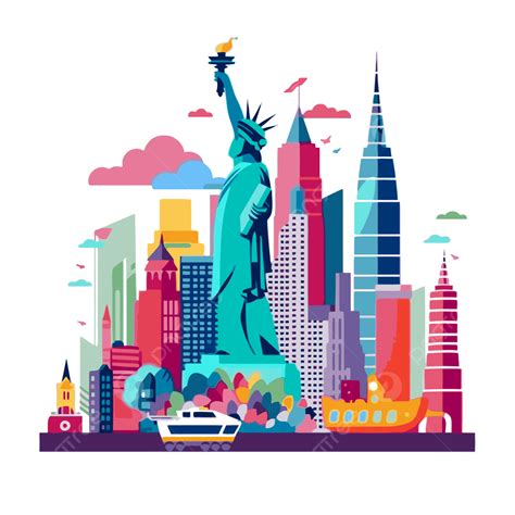 New York Clipart New York Landmark And Statue Of Liberty With Colorful ...