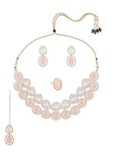 ZAVERI PEARLS Peach Double Layered Artificial Stones & Austrian ...