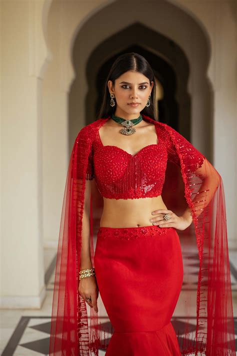 Shop Red Organza Fish-Cut Designer Lehenga Set | Keosha – Keosha India