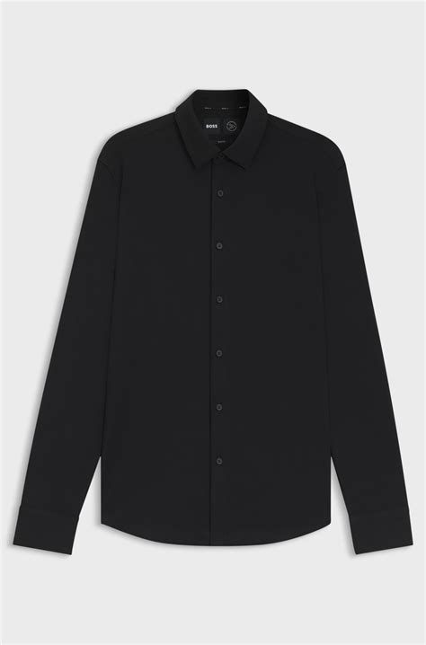 BOSS - Slim-fit shirt in a performance-stretch cotton blend - Black