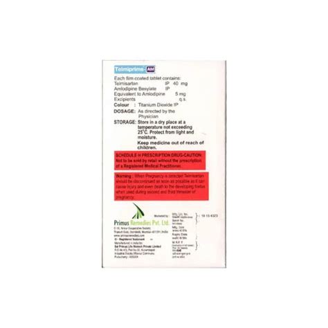 Telmiprime Am 40mg Strip Of 15 Tablets: Uses, Side Effects, Price ...