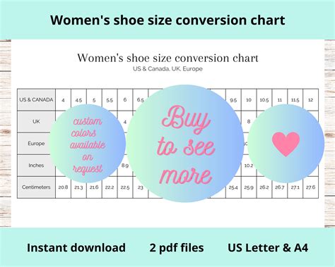 Ladies Shoe Size Conversion Chart Women's Shoe Size Conversion Chart,