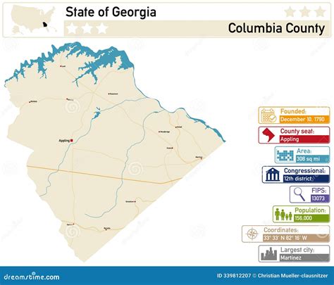 Map Of Columbia County In Georgia State On White Background. Single ...