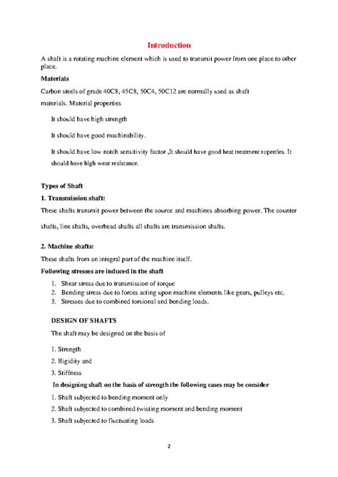 Design of Shafts and Couplings notes - Introduction A shaft is a ...