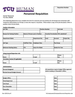 Fillable Online hr tcu Personnel Requisition - TCU HR Fax Email Print ...