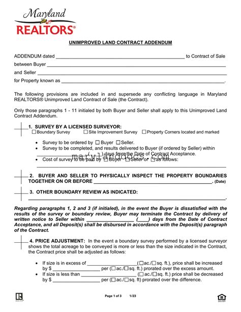 Free Maryland Land Contract Addendum PDF Form • Maryland Documents
