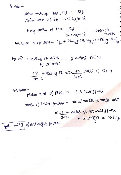 [Solved] What mass of lead sulfate is formed in a lead-acid storage ...