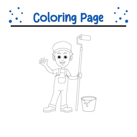 Painter with brush bucket paint coloring book page for adults and kids ...