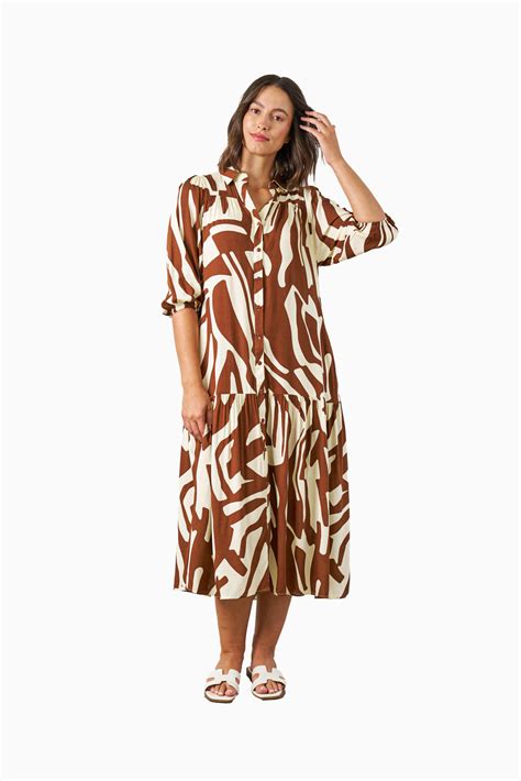 HERMIONE DRESS-WHOLESALE WOMEN DRESS-BROWN PRINT – BOHO AUSTRALIA
