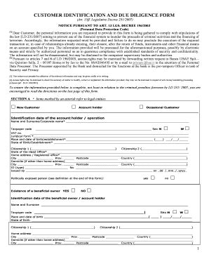 Customer Identification Due Diligence Form - Blank Fillable Template ...