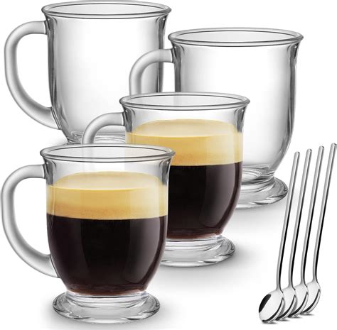 Mfacoy Glass Coffee Mugs Set of 4, Clear Large Coffee Mug 15 Oz With ...