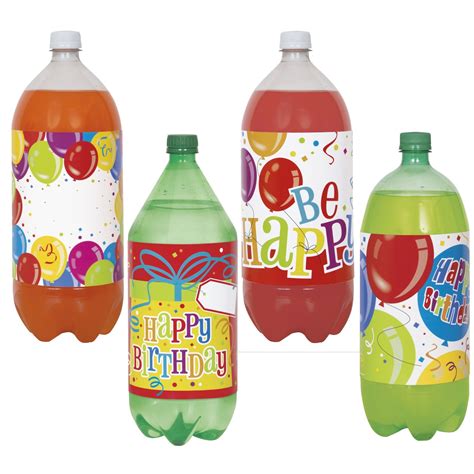 Happy Birthday Soda Bottle Labels (Pack of 4) - Discount Party Supplies