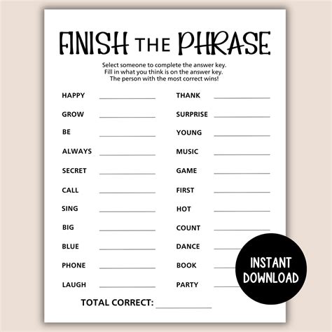 Finish The Phrase Printable | Fanny Printable